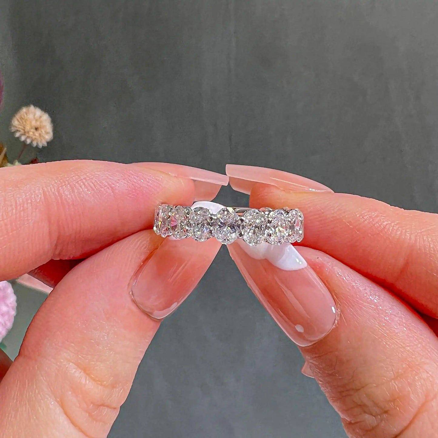 3.12ct Oval Cut Diamond Half Eternity Ring