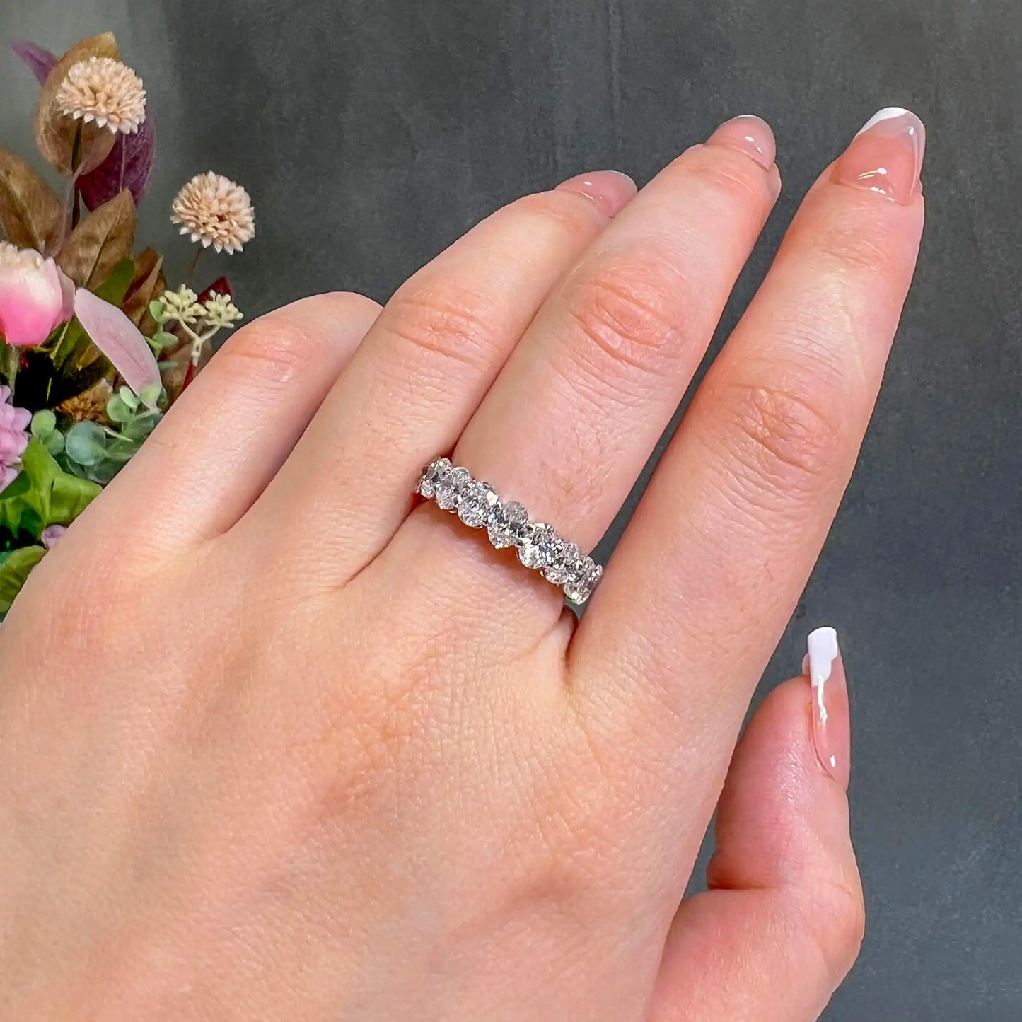 3.12ct Oval Cut Diamond Half Eternity Ring