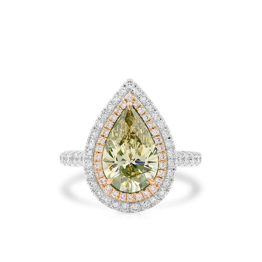 3.15ct Pear Cut Fancy Brownish Greenish Yellow Diamond Ring