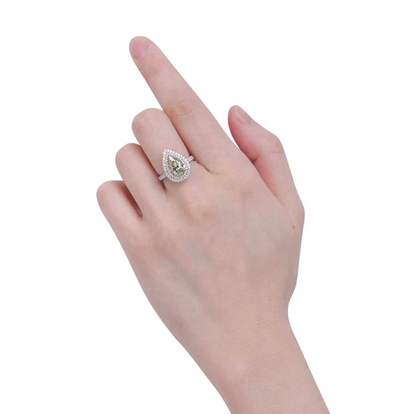 3.15ct Pear Cut Fancy Brownish Greenish Yellow Diamond Ring