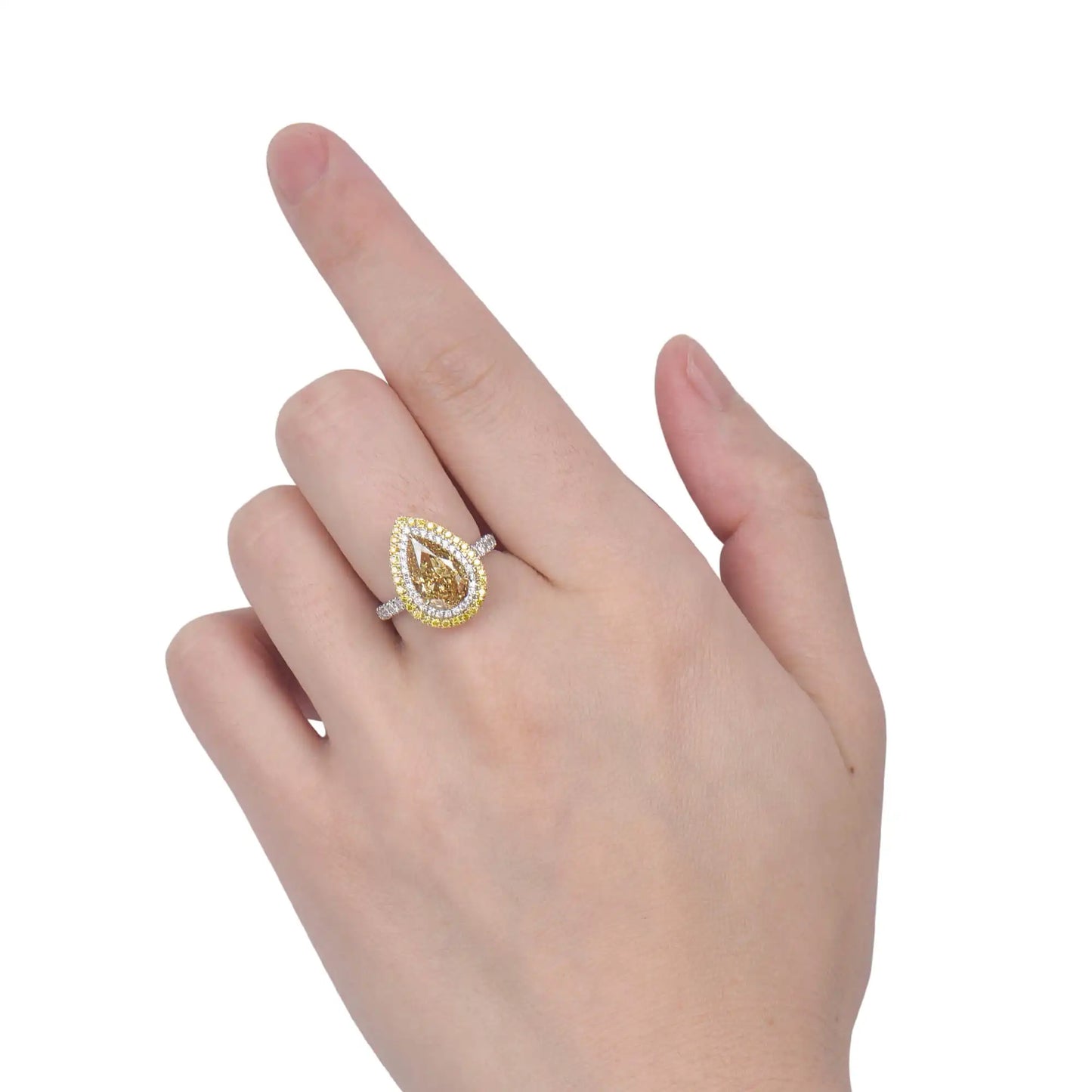 3.23ct Pear Cut Brownish Yellow Diamond Ring