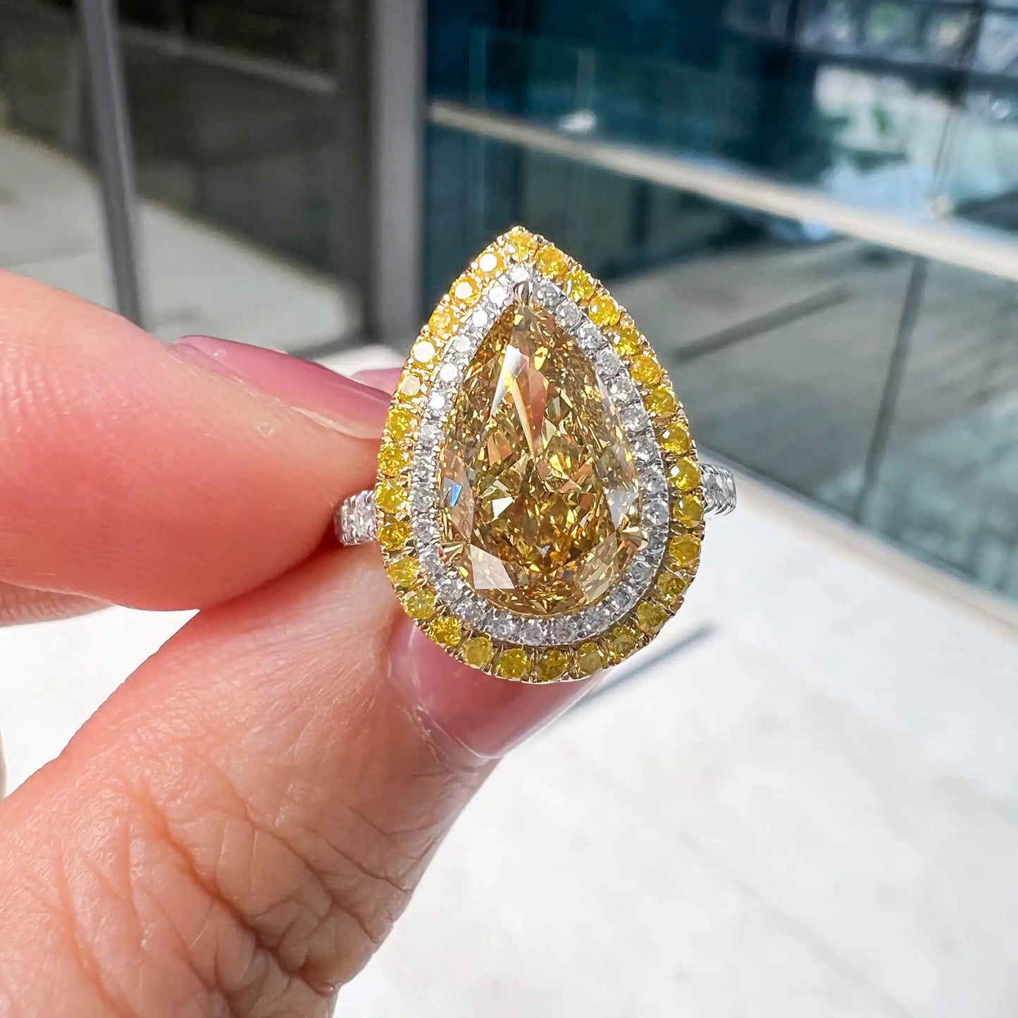 3.23ct Pear Cut Brownish Yellow Diamond Ring
