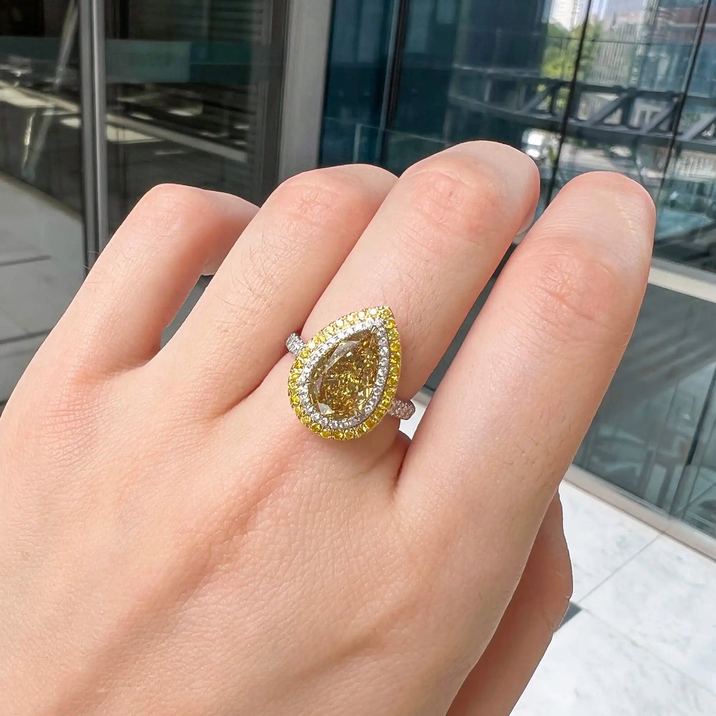 3.23ct Pear Cut Brownish Yellow Diamond Ring