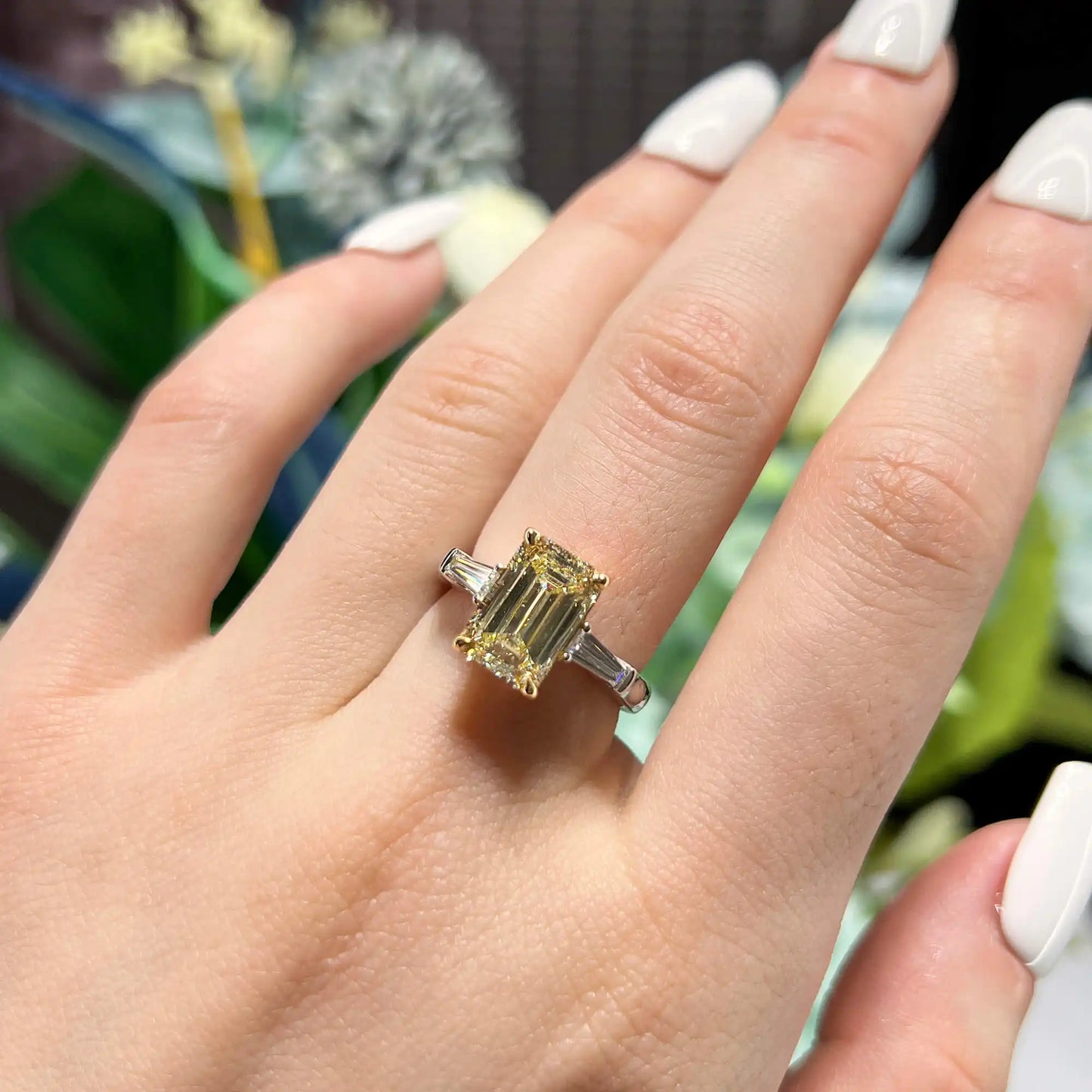 3.33ct Emerald Cut Light Yellow Diamond Ring