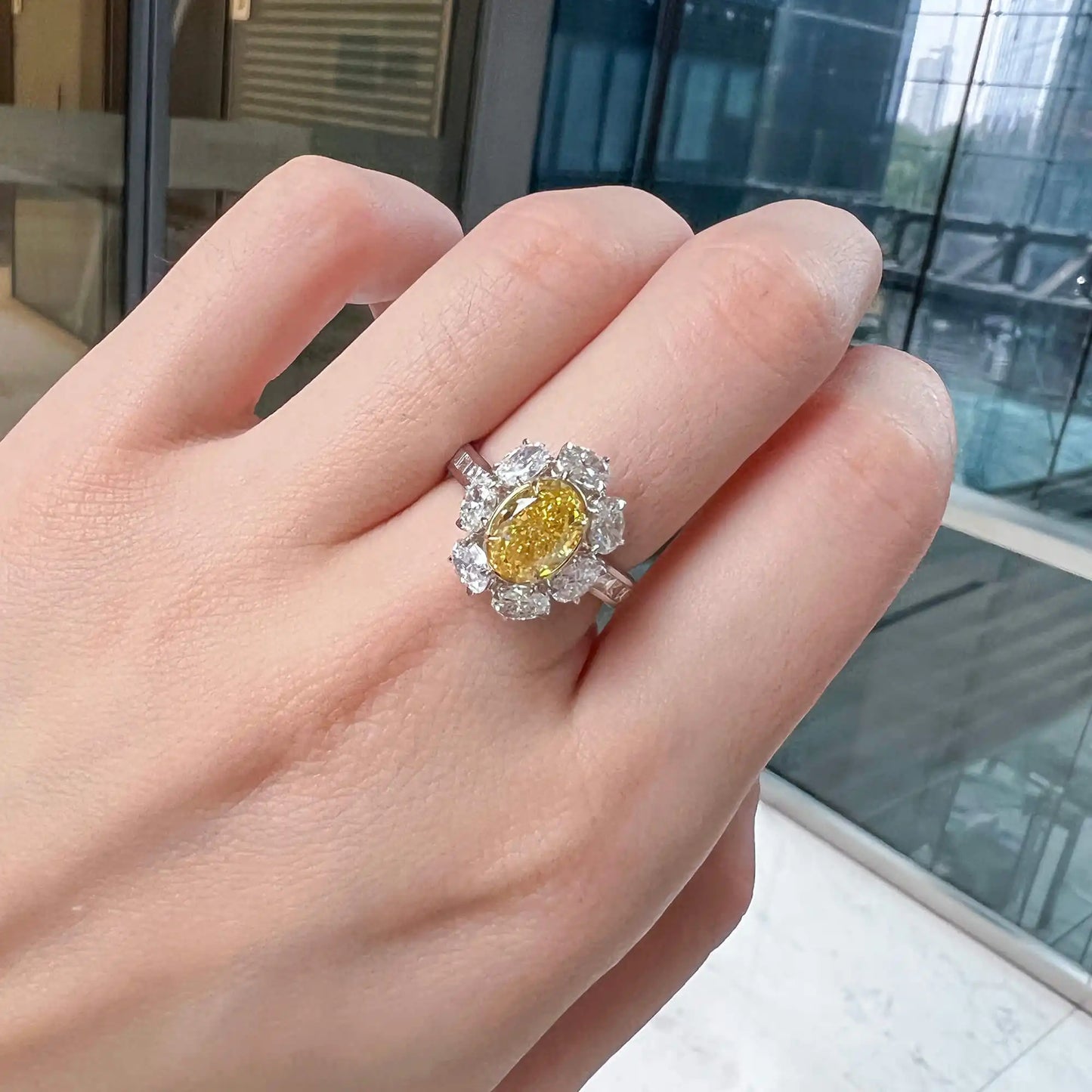 3.90ct Oval Cut Fancy Yellow Diamond Ring