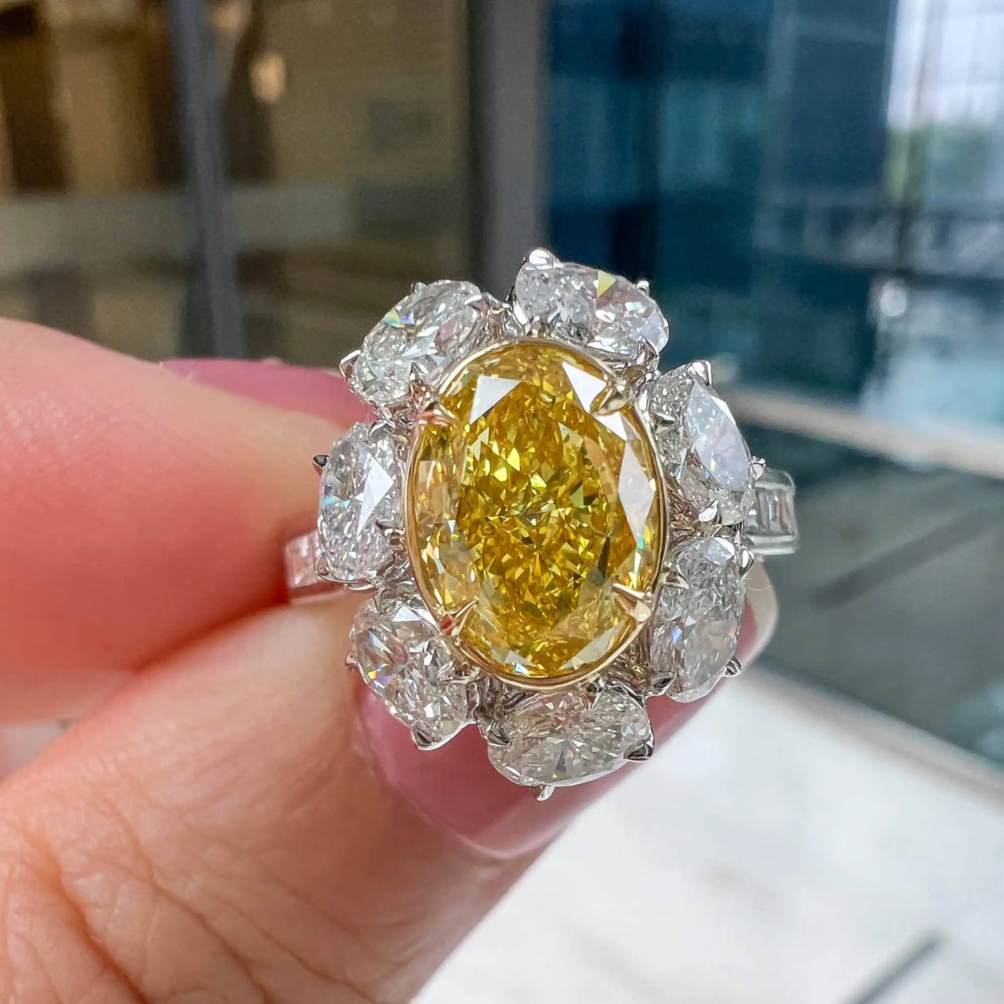 3.90ct Oval Cut Fancy Yellow Diamond Ring