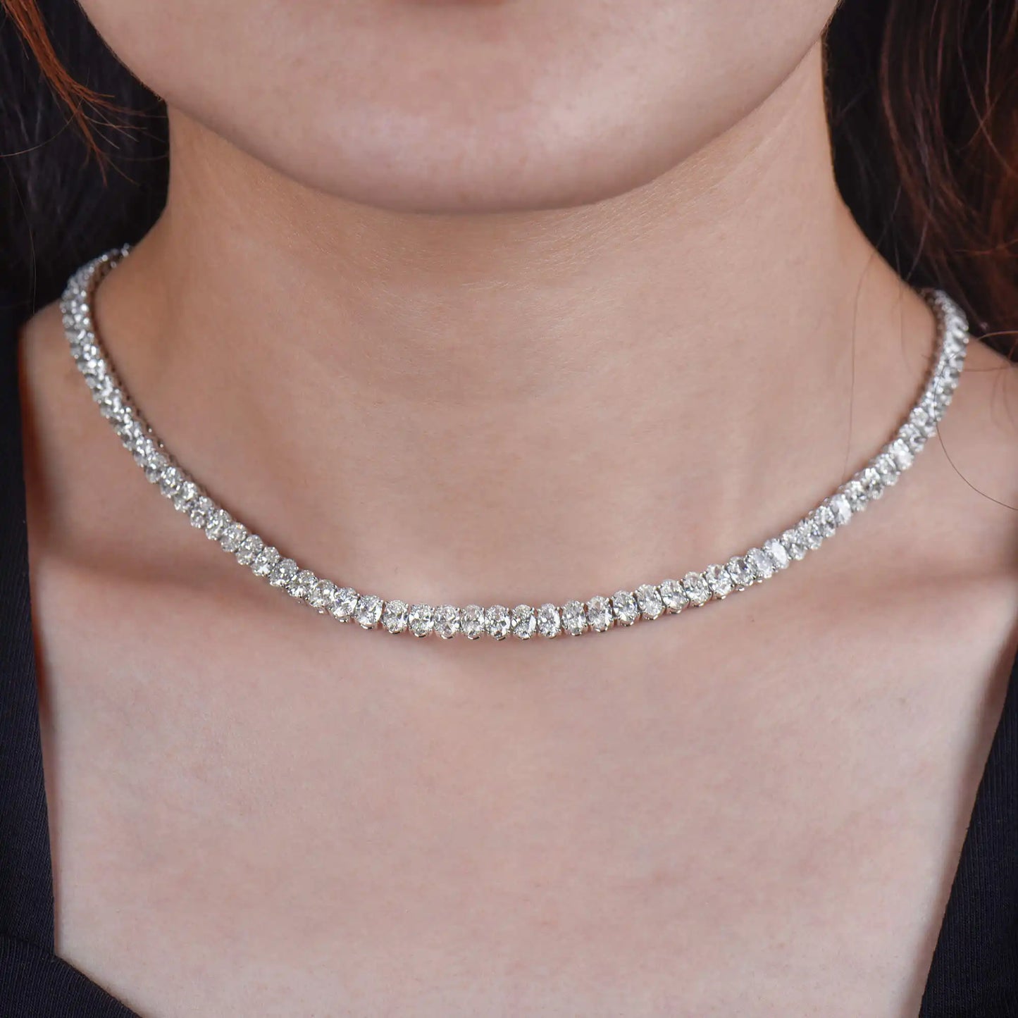 30.62ct White Diamond Oval Shape Necklace