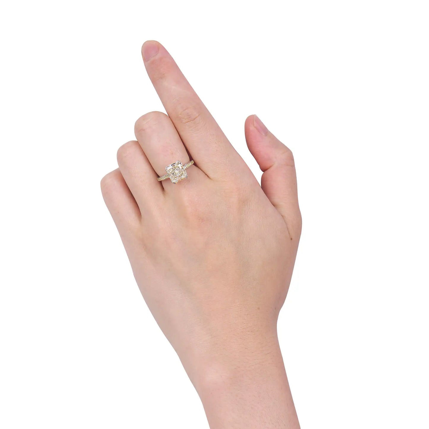 4.16 Radiant Cut Fancy-Colored Yellow Diamond Ring