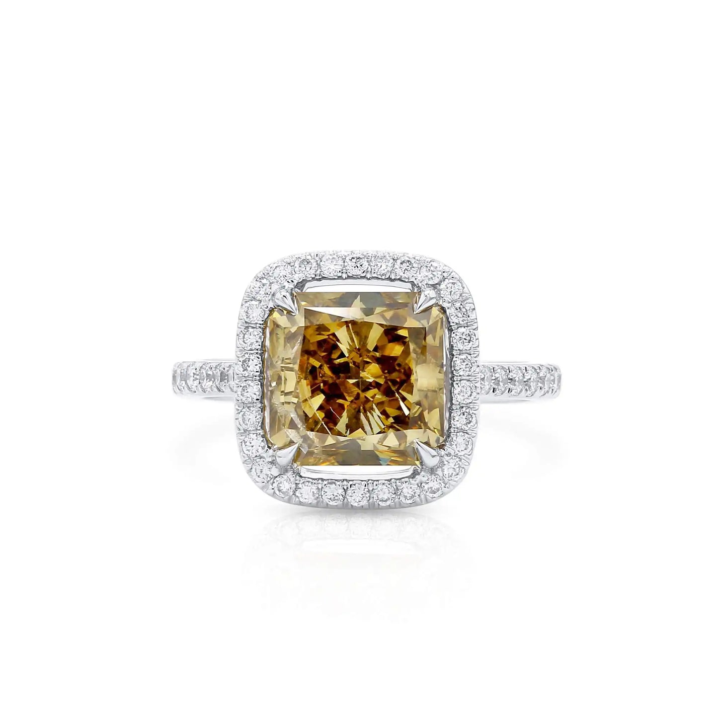 4.50 Radiant Cut Fancy-Colored Dark Greenish Yellow Diamond Ring
