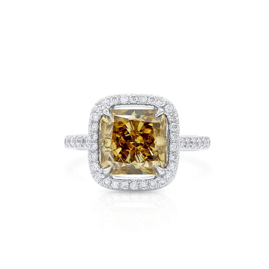 4.50 Radiant Cut Fancy-Colored Dark Greenish Yellow Diamond Ring