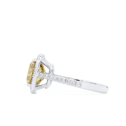 4.50 Radiant Cut Fancy-Colored Dark Greenish Yellow Diamond Ring
