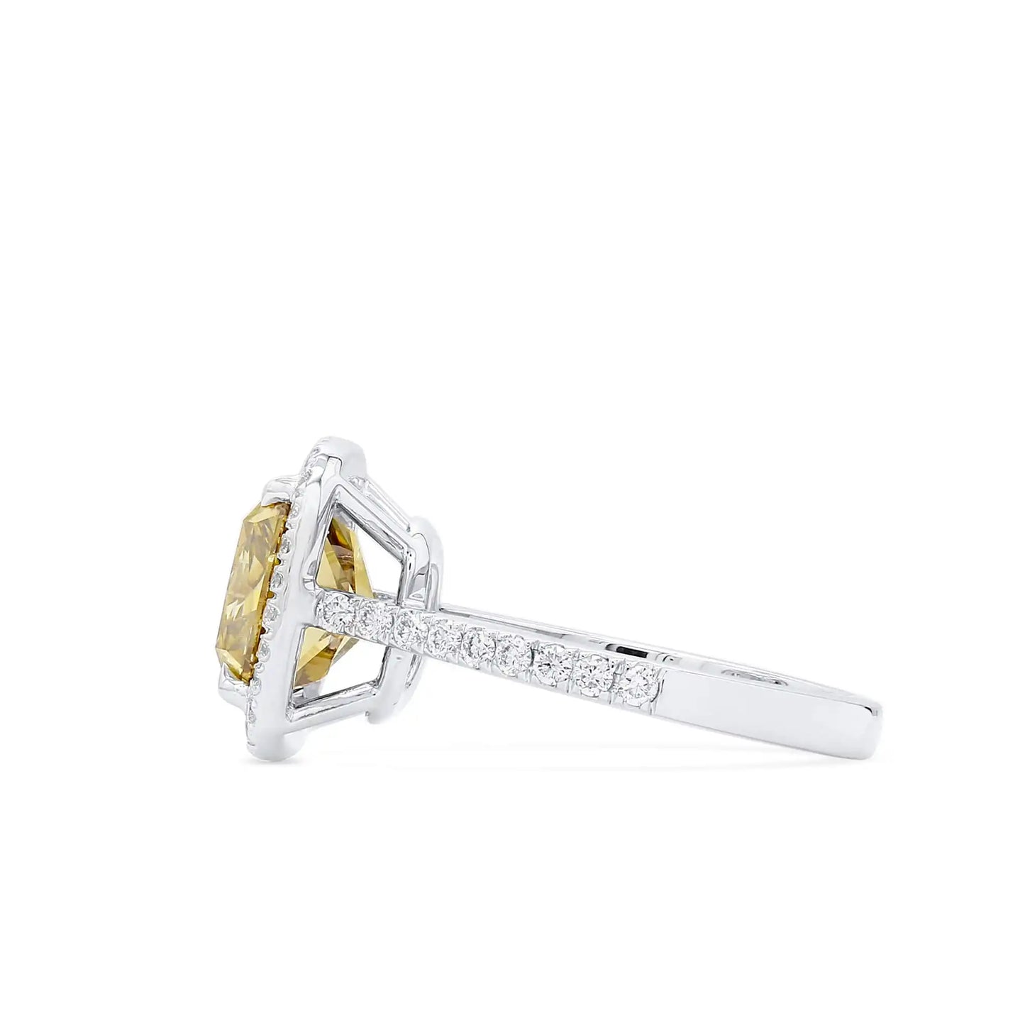 4.50 Radiant Cut Fancy-Colored Dark Greenish Yellow Diamond Ring