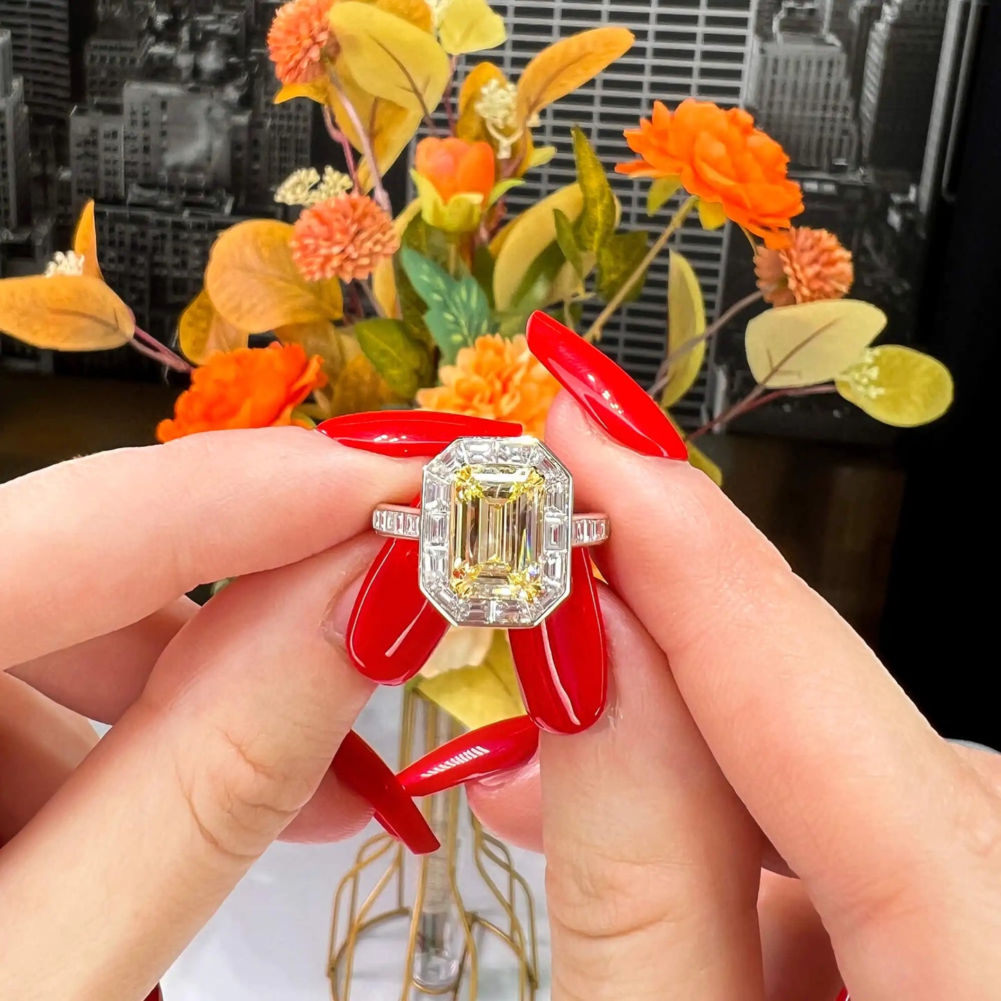 4.62ct Emerald Cut Light Yellow Diamond Ring