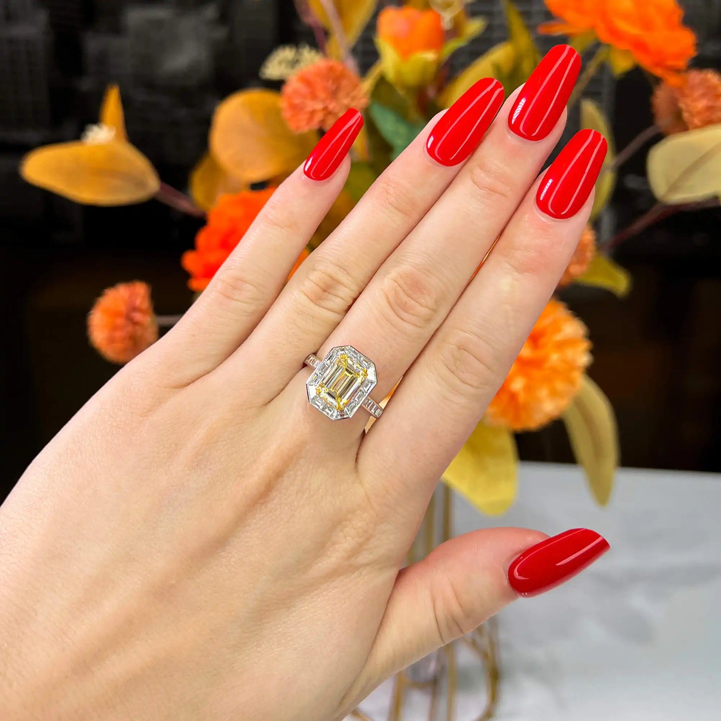 4.62ct Emerald Cut Light Yellow Diamond Ring