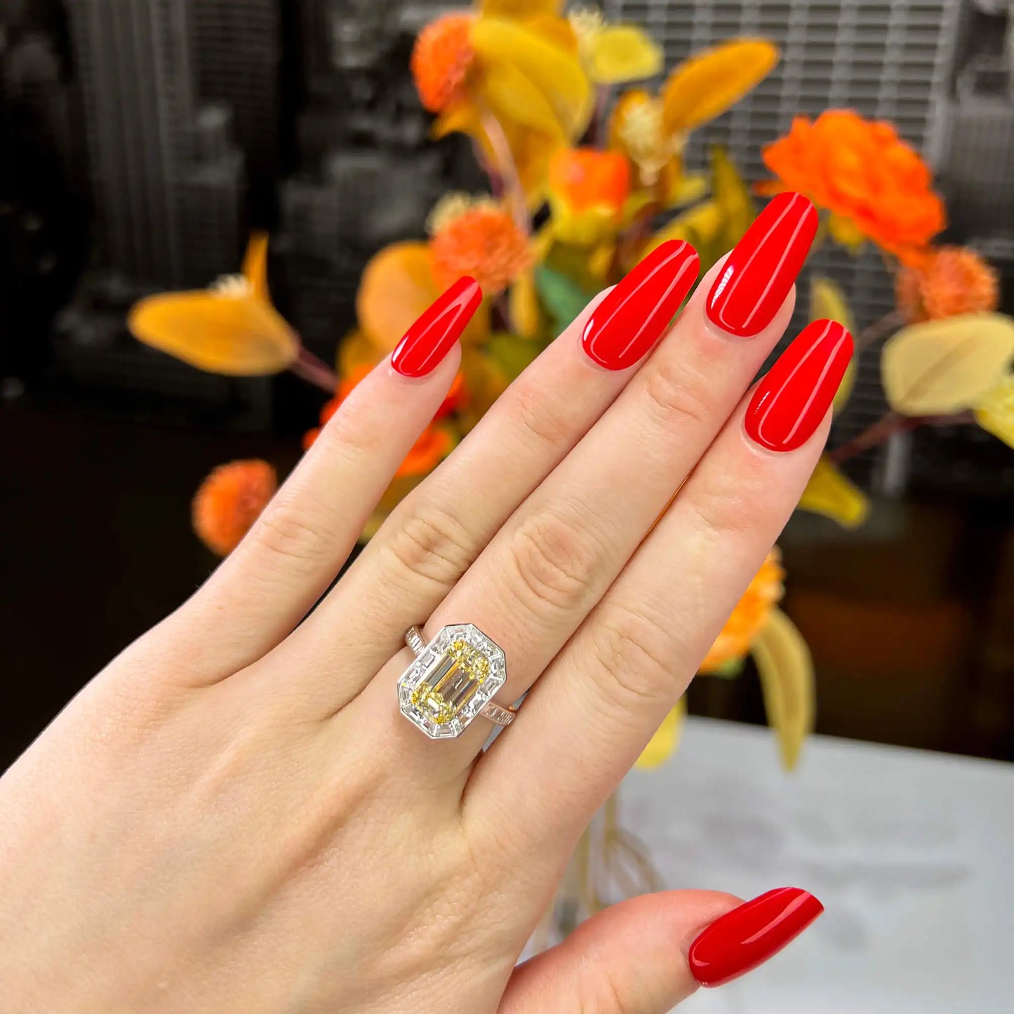 4.62 Radiant Cut Fancy-Colored light-Yellow Diamond Ring