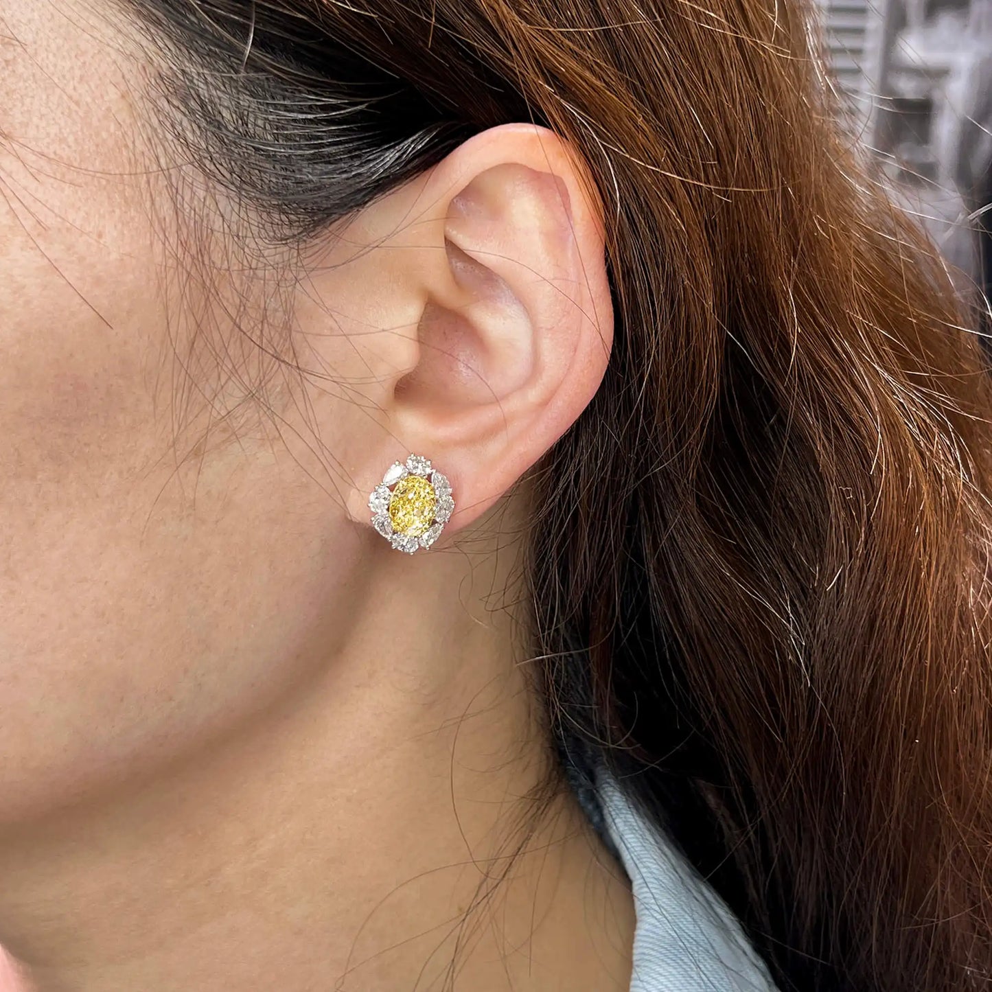 6.08ct Light Yellow And White Diamond Earring