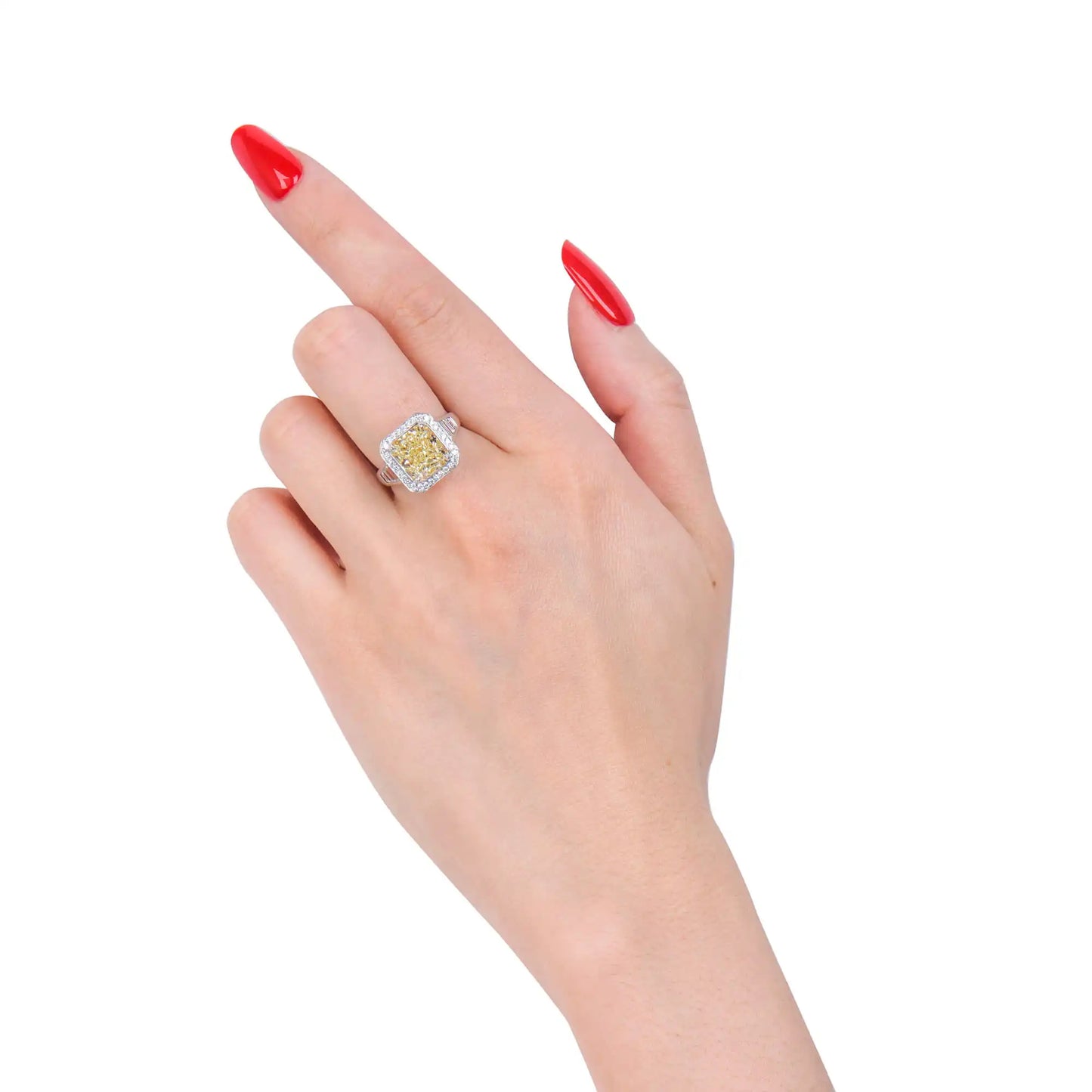 6.47 Radiant Cut Fancy-Colored Yellow Diamond Ring