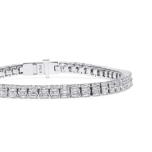 Bracciale tennis con diamanti taglio smeraldo bianco da 6,72 ct