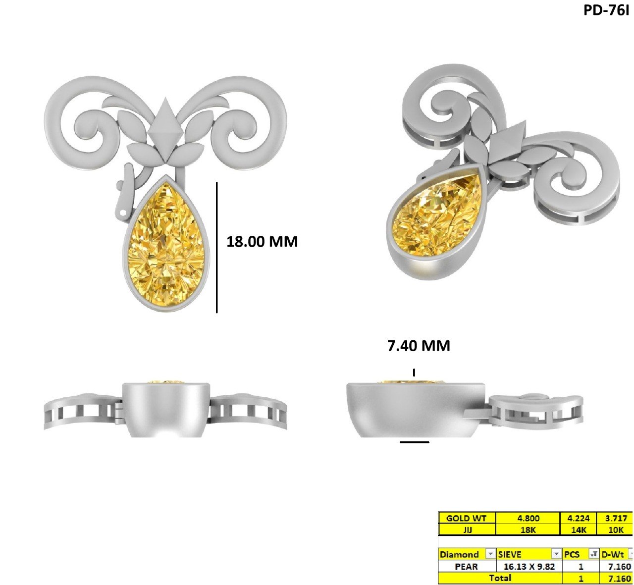 Pear Diamond Pendant, Bullet Ring , Ear Cuff , Ear Jacket