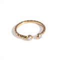 Open Cuff Diamond Bypass Ring Rope Style Two-Stone Bezel Band