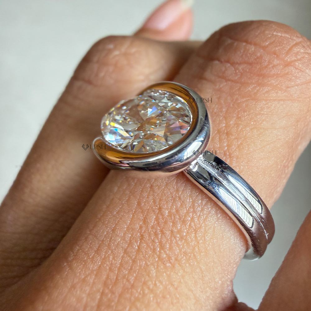 Side angle showing elevated floating bezel collar and double ribbed band architecture