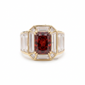 Radiant-Cut Red Diamond & Baguette Diamond Statement Ring