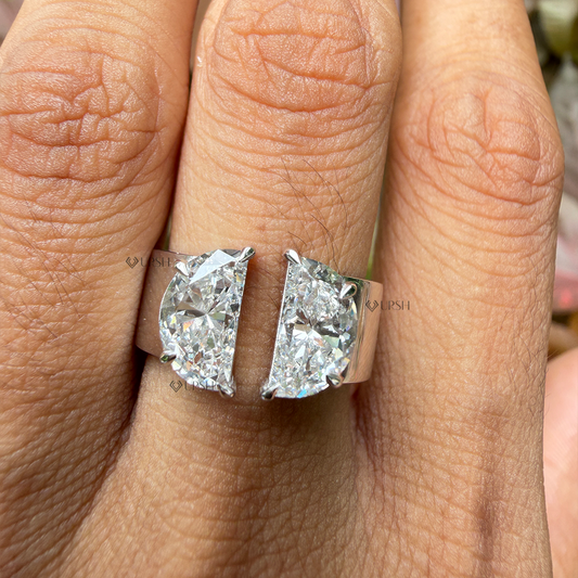 Close-up view of half moon diamond fire and wide flat shank in natural lighting