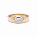 East West Hexagon Step Cut Diamond Bezel Solitaire Ring Wide Cigar Band