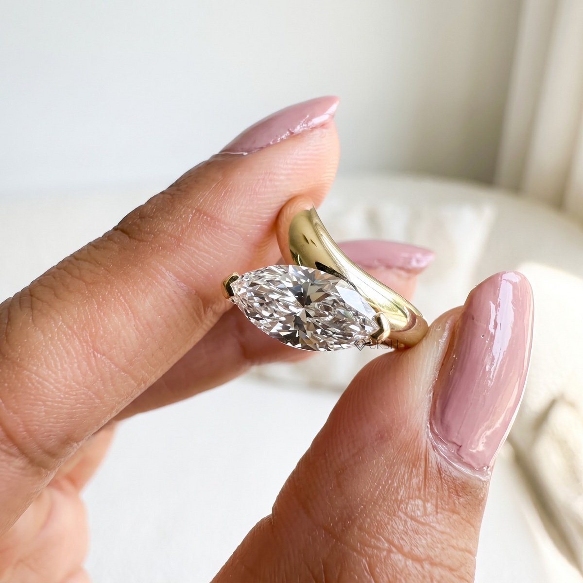 Modern Wavy Marquise Diamond Engagement Ring