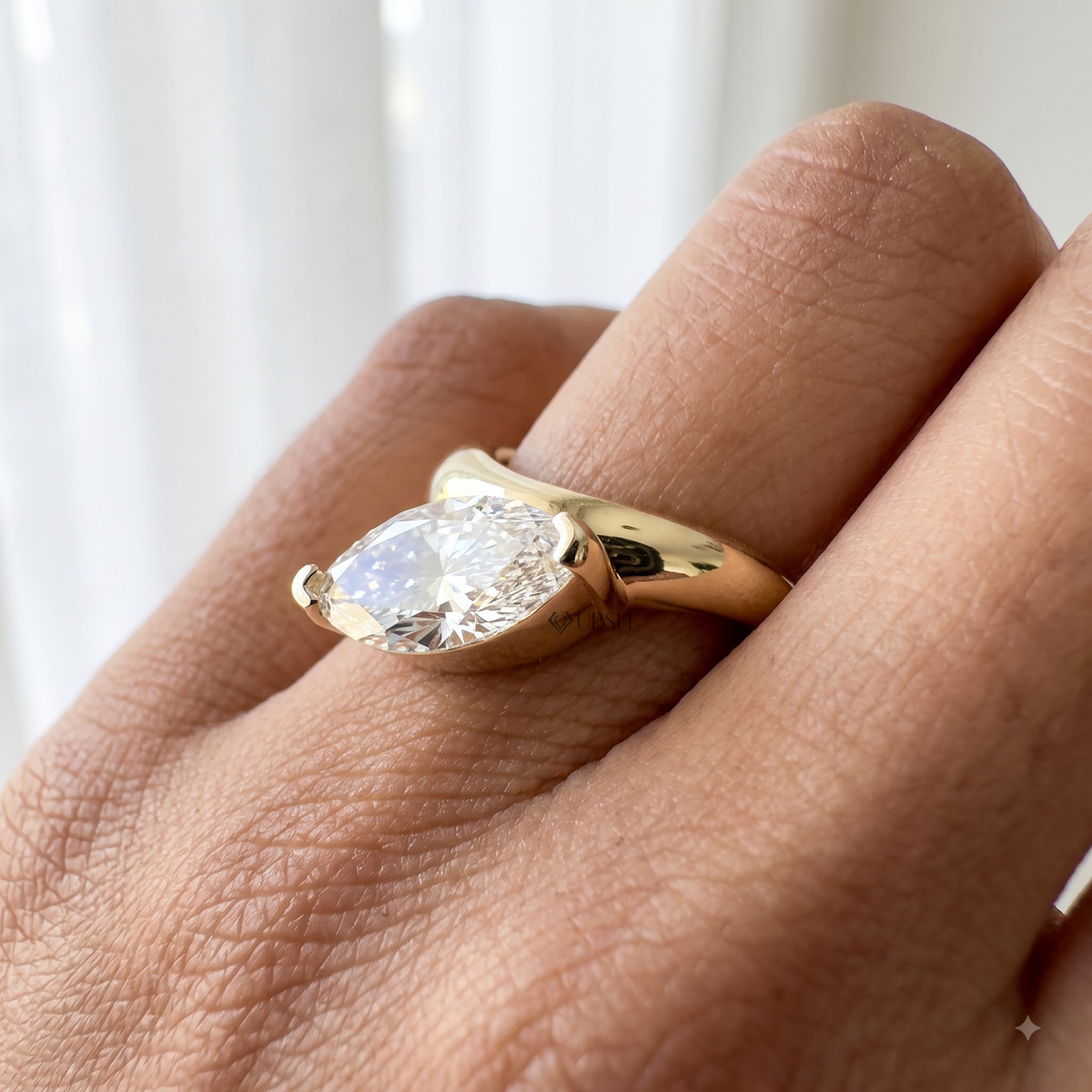 Modern Wavy Marquise Diamond Engagement Ring