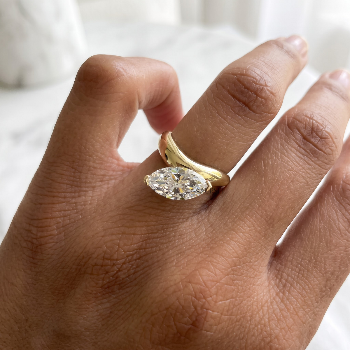 Modern Wavy Marquise Diamond Engagement Ring