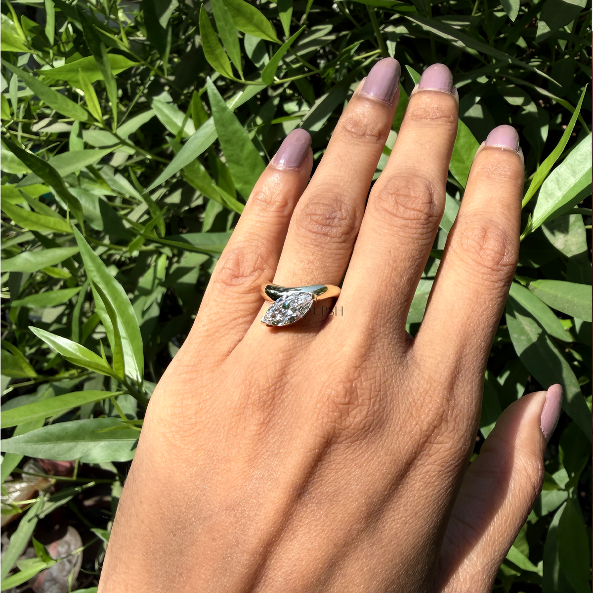 Modern Wavy Marquise Diamond Engagement Ring