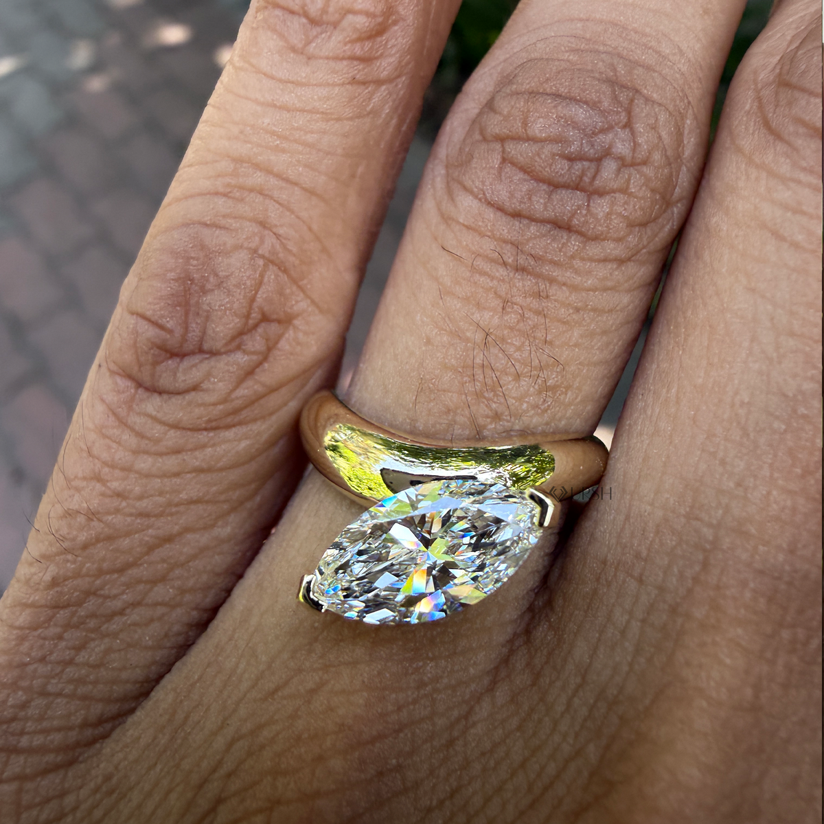 Modern Wavy Marquise Diamond Engagement Ring