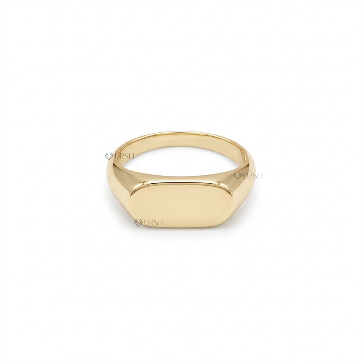Solid yellow gold minimalist oval signet ring featuring a sleek polished flat top surface