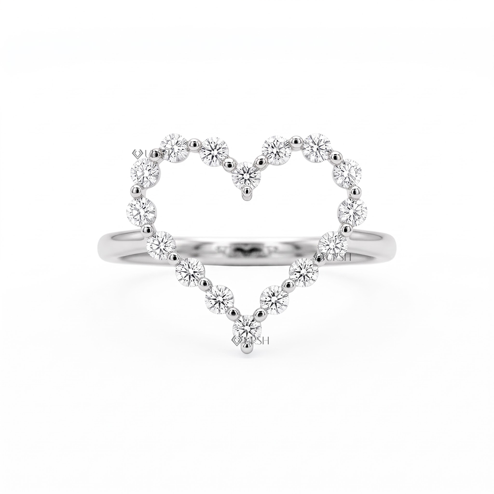 Solid white gold open heart statement ring outlined with brilliant round lab grown diamonds