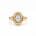 Oval Lab-Grown Diamond Puffy Bezel Ring Chunky Dome Bombe Solitaire Pinky Ring