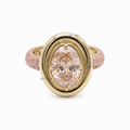 Oval Cut Pink Diamond Modern Sculpted Bezel Engagement Ring with Pave Band