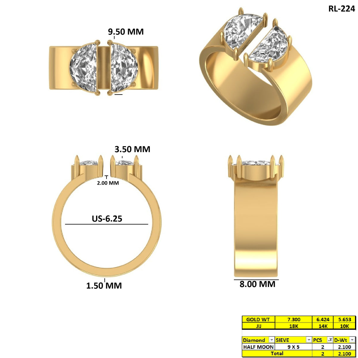 Half Moon Lab Grown Diamond Open Cuff statement Ring