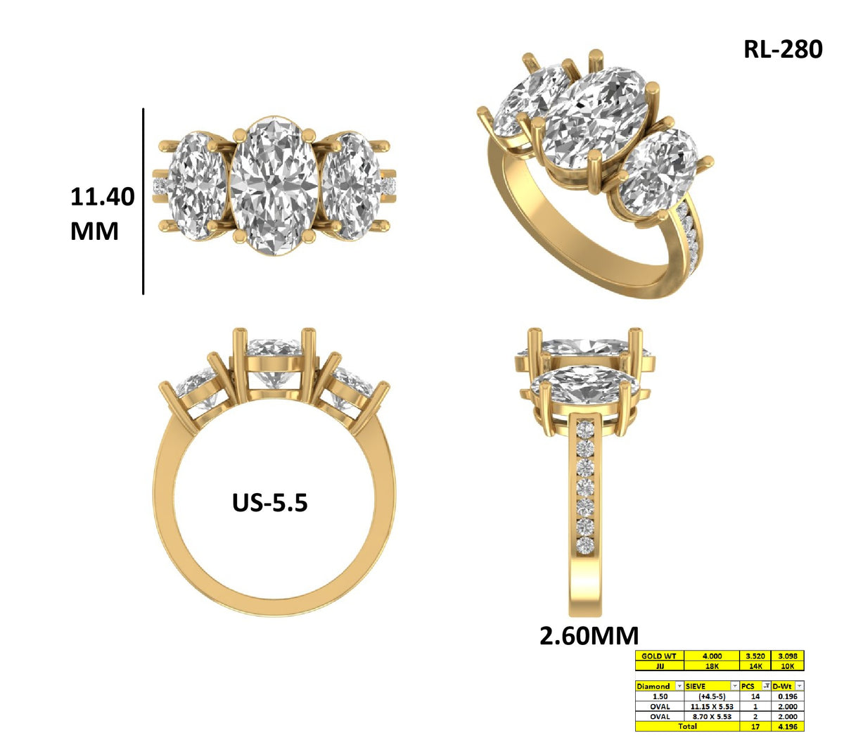 Three-Stone Oval Cut Lab Grown Diamond Engagement Ring
