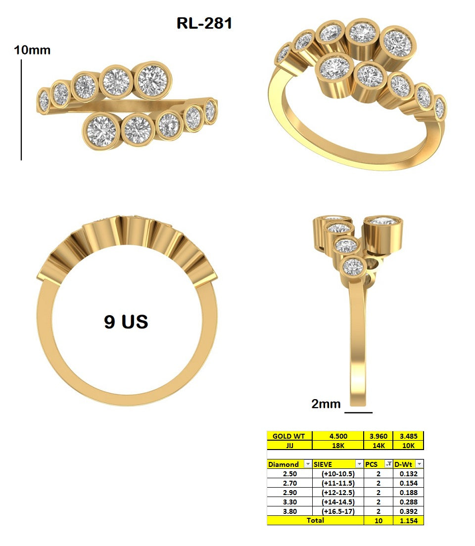 Bezel-Set Graduated Bypass Diamond Statement Ring