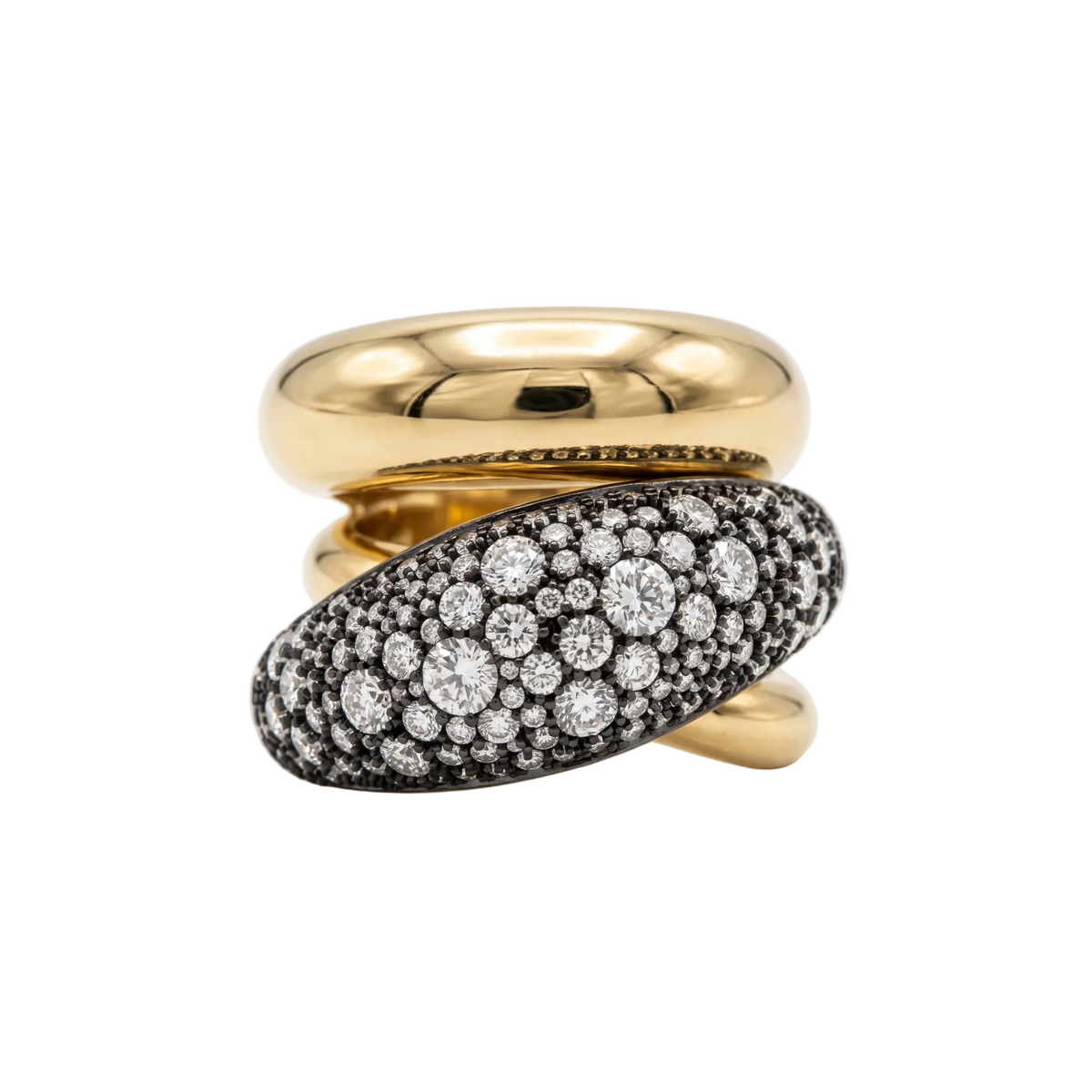 Two-Tone Chunky Rolling Dome Diamond Statement Ring