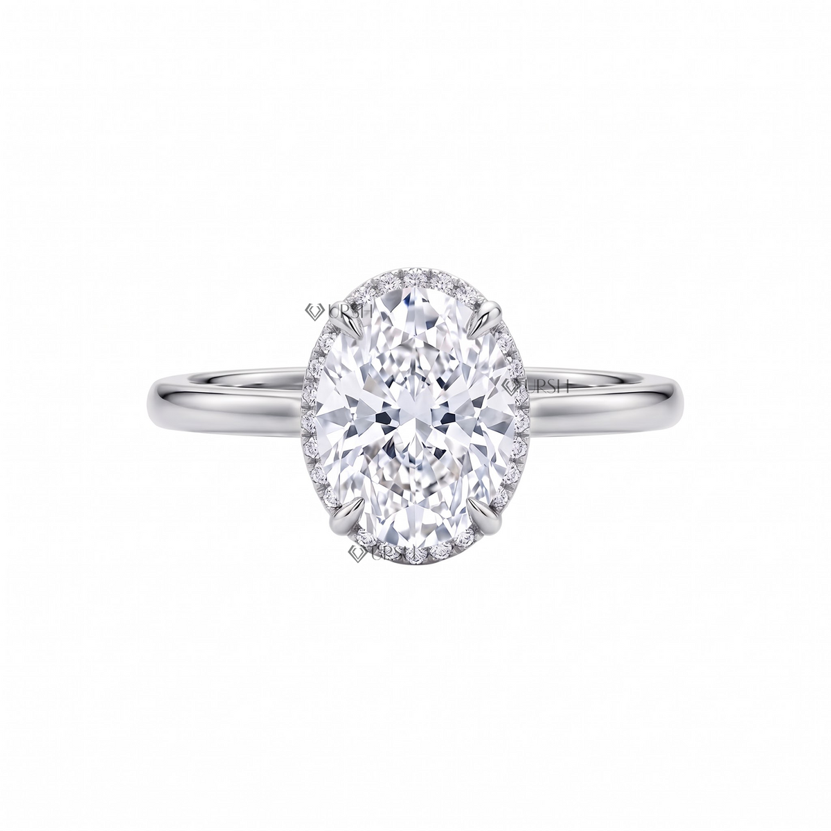 Solid white gold classic 4-prong oval lab grown diamond solitaire ring