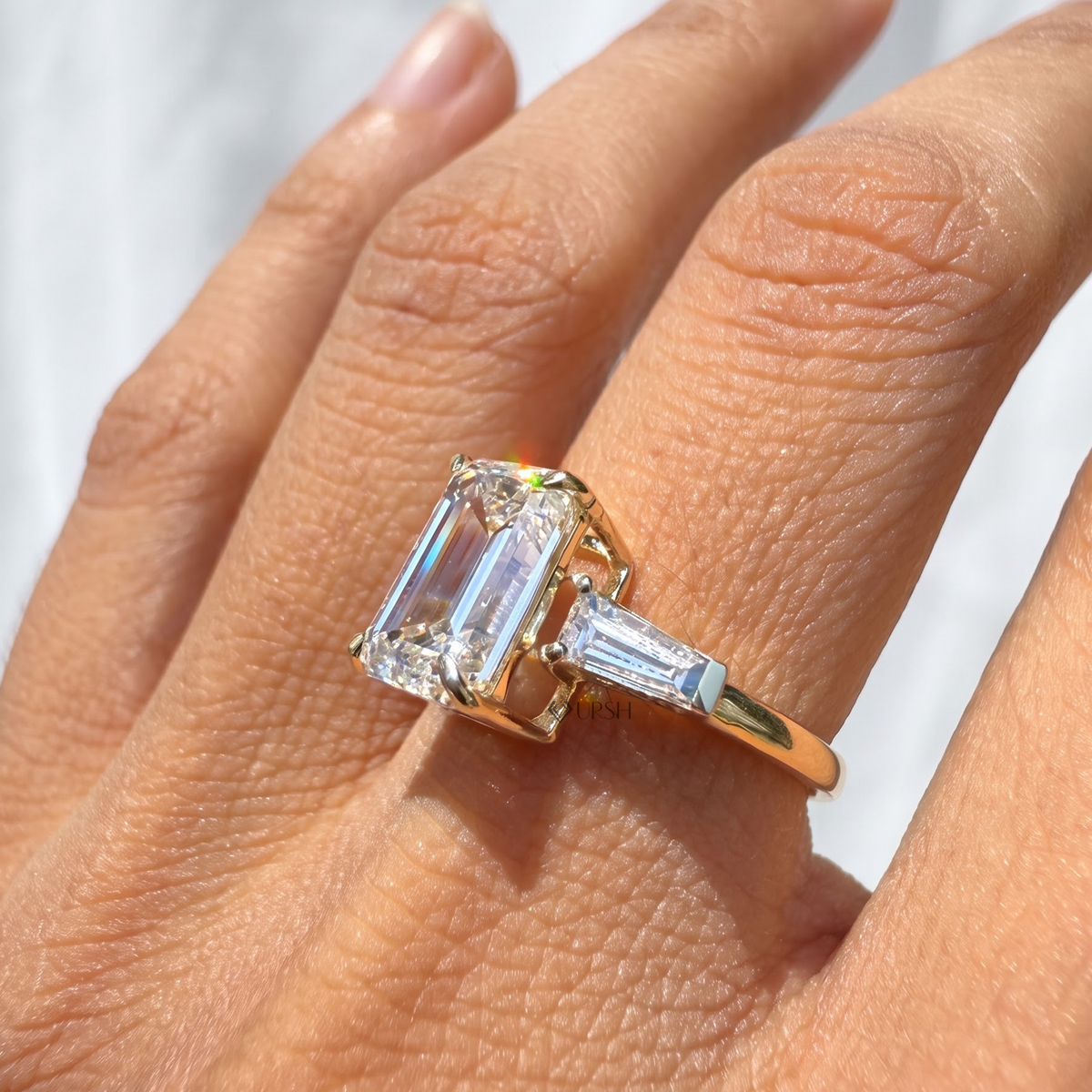 3 Carat Emerald Cut Lab-Grown Diamond Three-Stone Engagement Ring