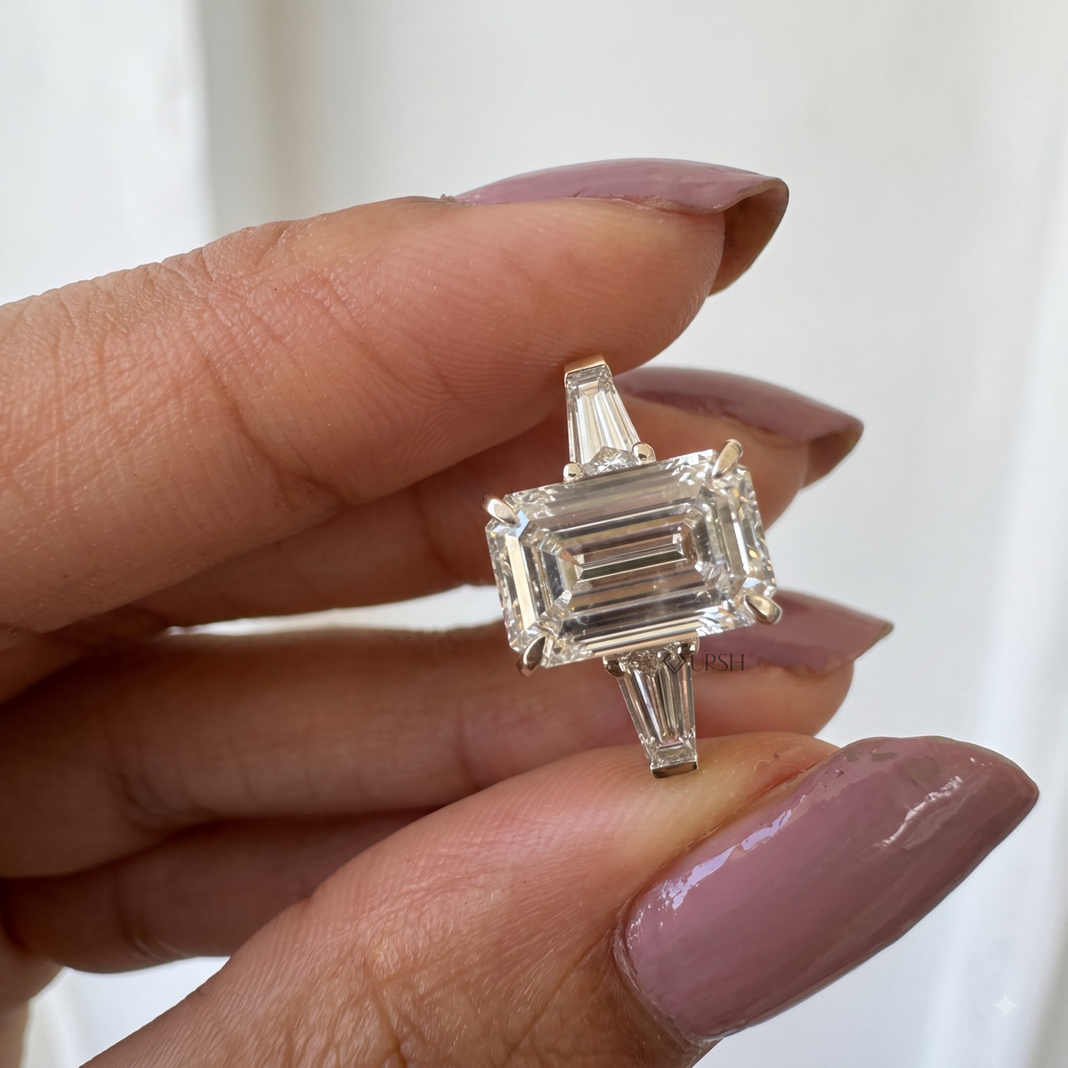 3 Carat Emerald Cut Lab-Grown Diamond Three-Stone Engagement Ring