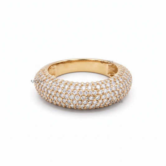 Solid yellow gold multi-row pavé domed cocktail band on clean white background