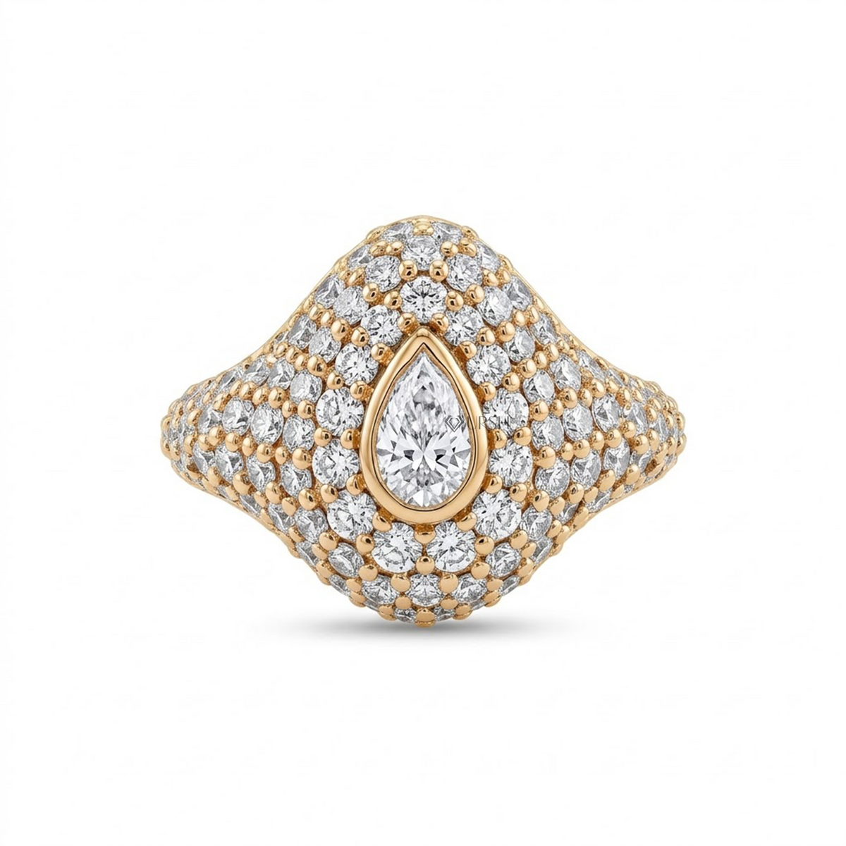 Pave Diamond Statement Ring with Pear Center Stone
