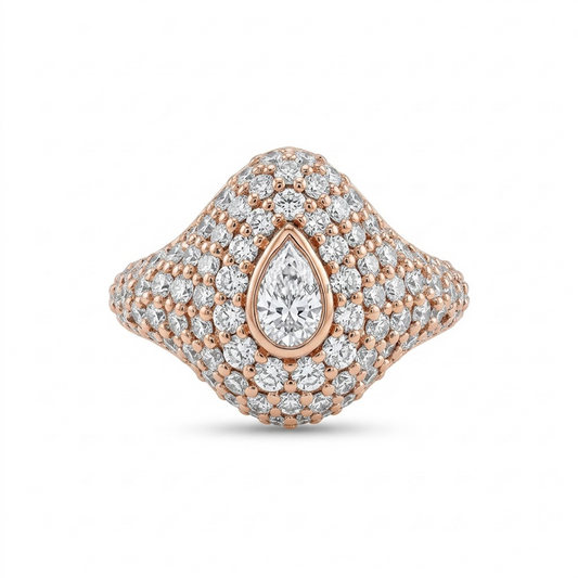 Pave Diamond Statement Ring with Pear Center Stone