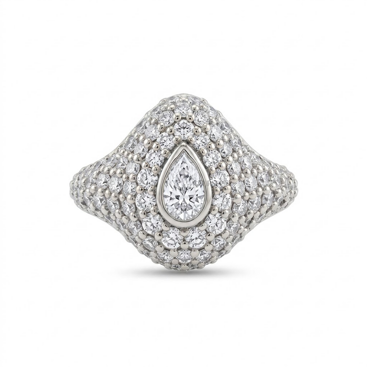 Pave Diamond Statement Ring with Pear Center Stone