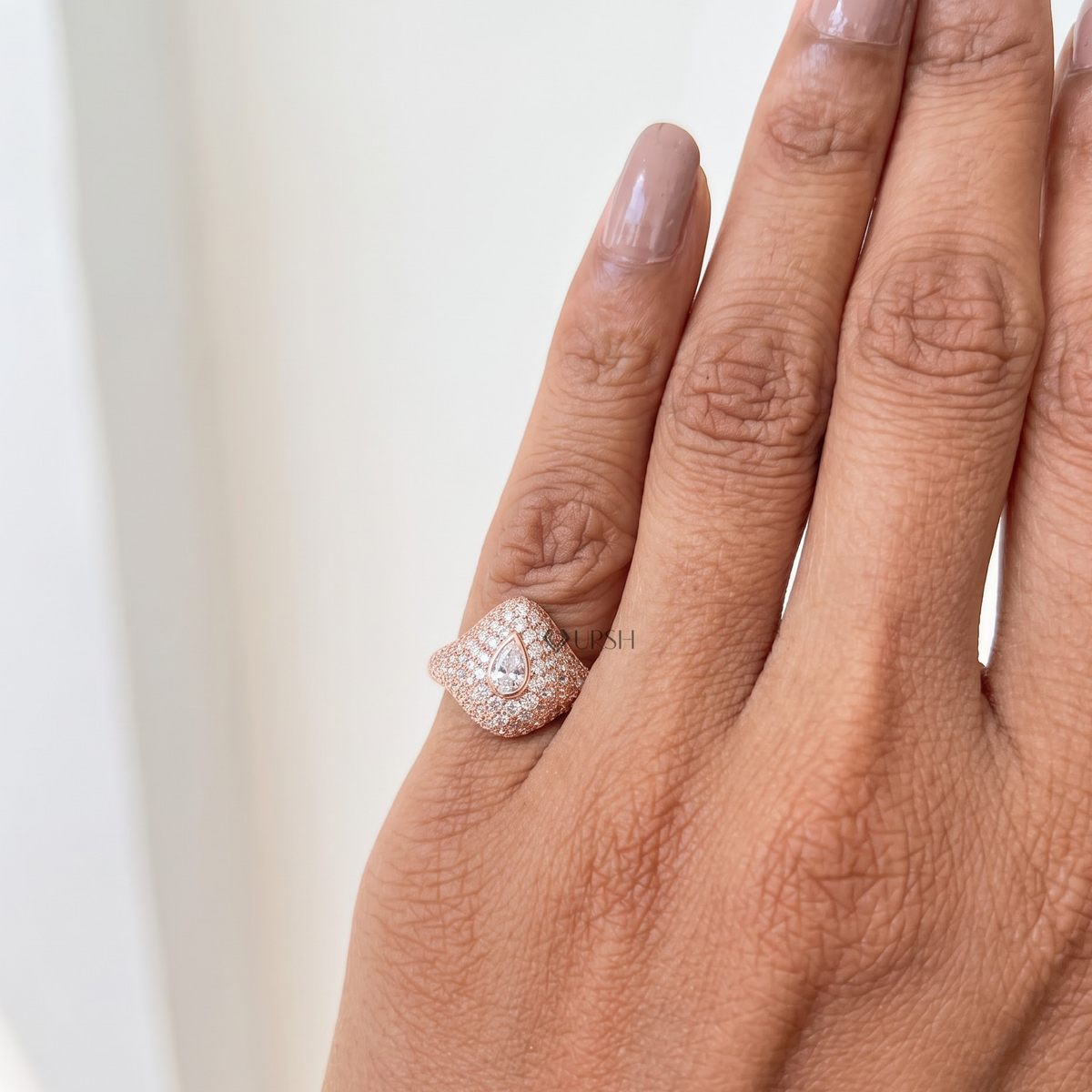 Pave Diamond Statement Ring with Pear Center Stone