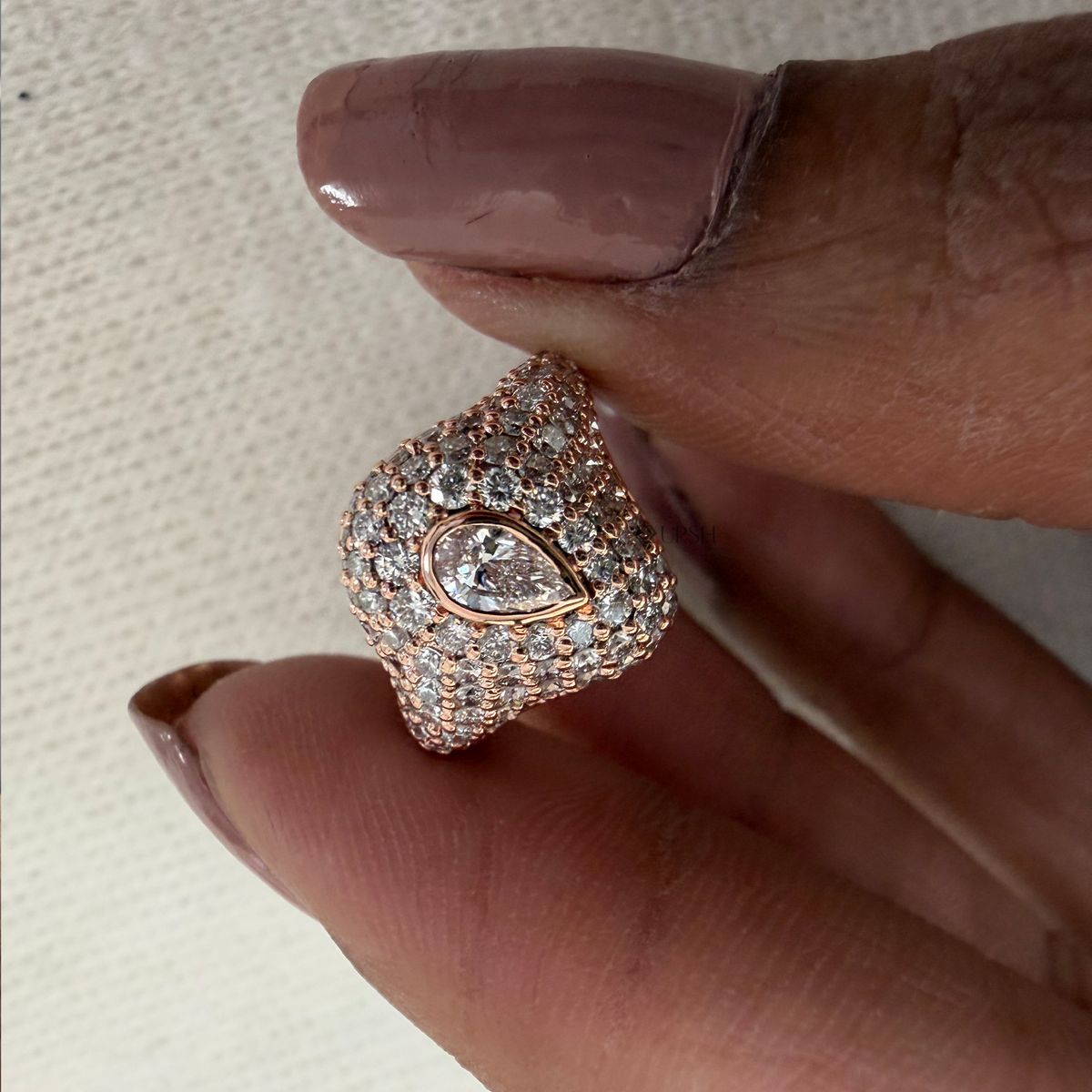 Pave Diamond Statement Ring with Pear Center Stone